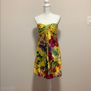 Cache Yellow Strapless Floral Dress